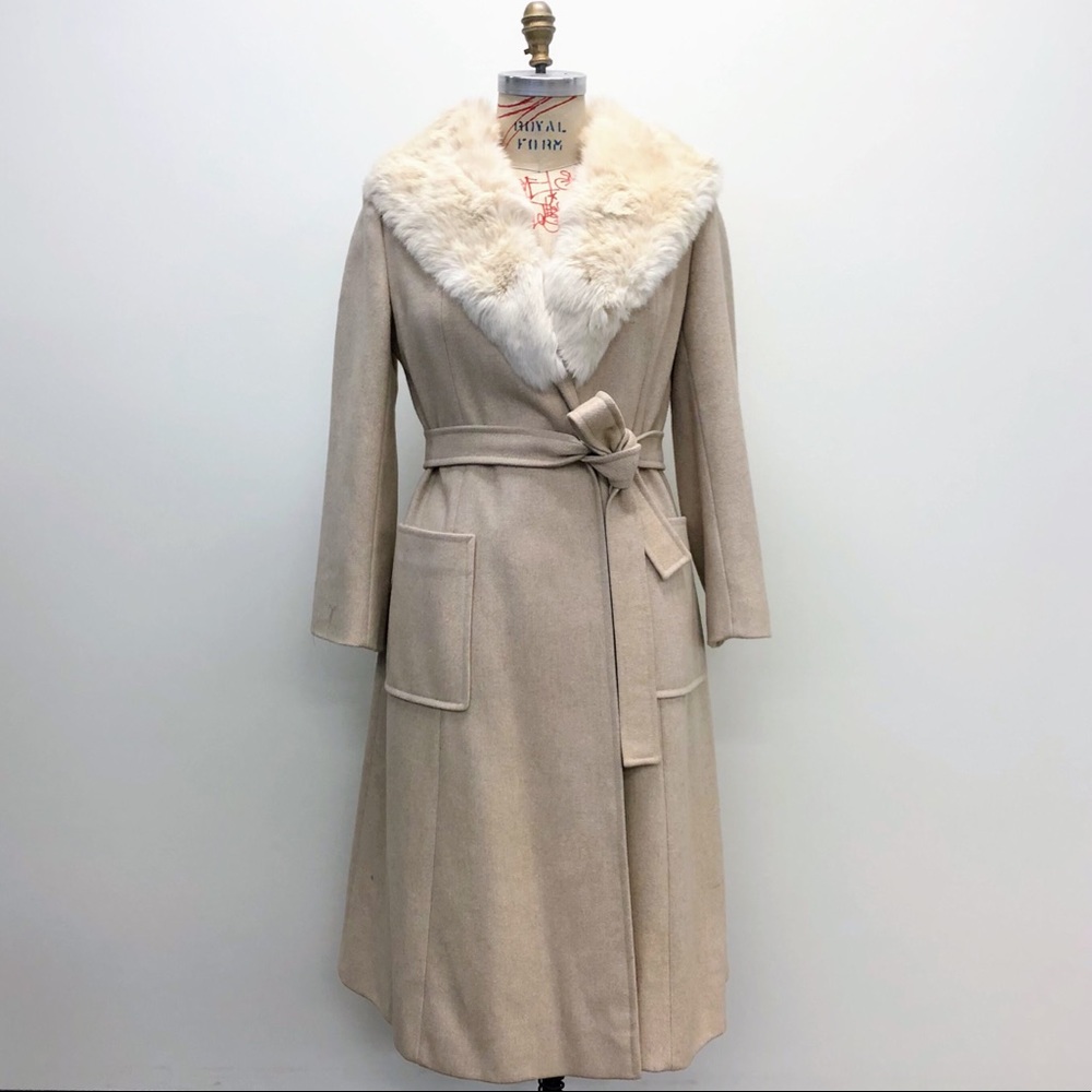 1970s  Vintage Wool Rabbit Fur Coat